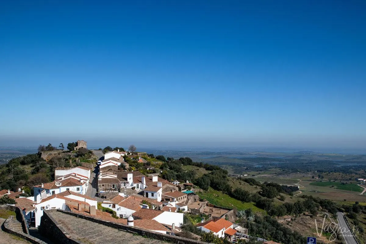 arial view of white alentejo portugal village.  Don't forget you can explore part of the alentejo with a lisbon to evora day trip.