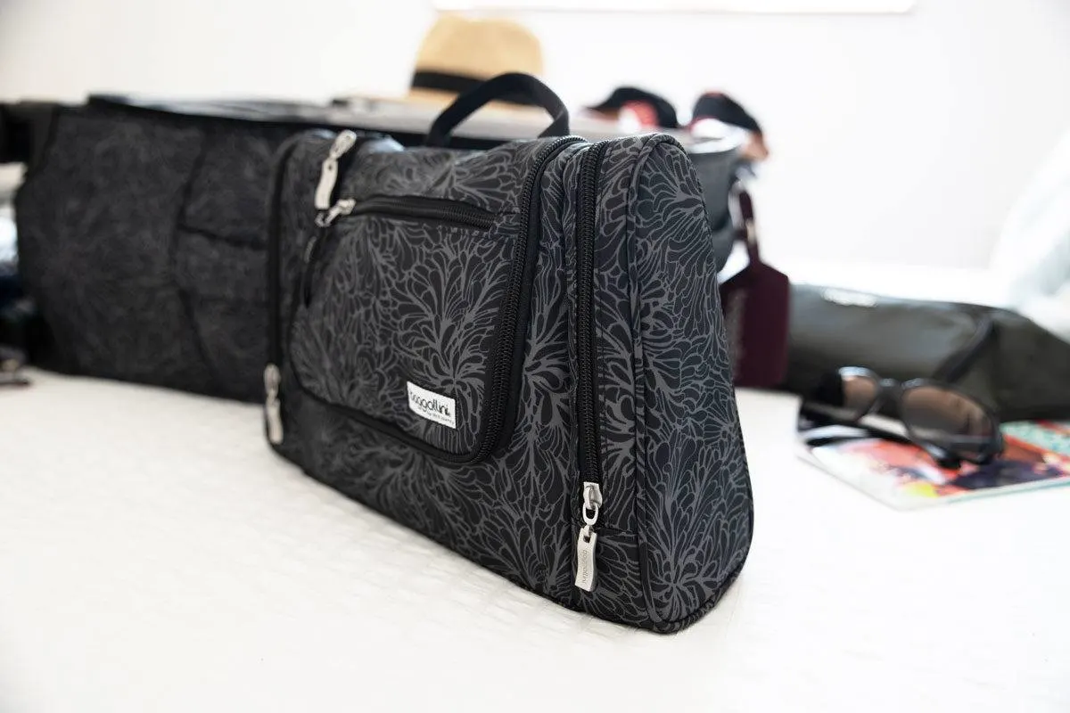 a grey travel toiletry bag perfect for popping into your baggallini carryon bag for women
