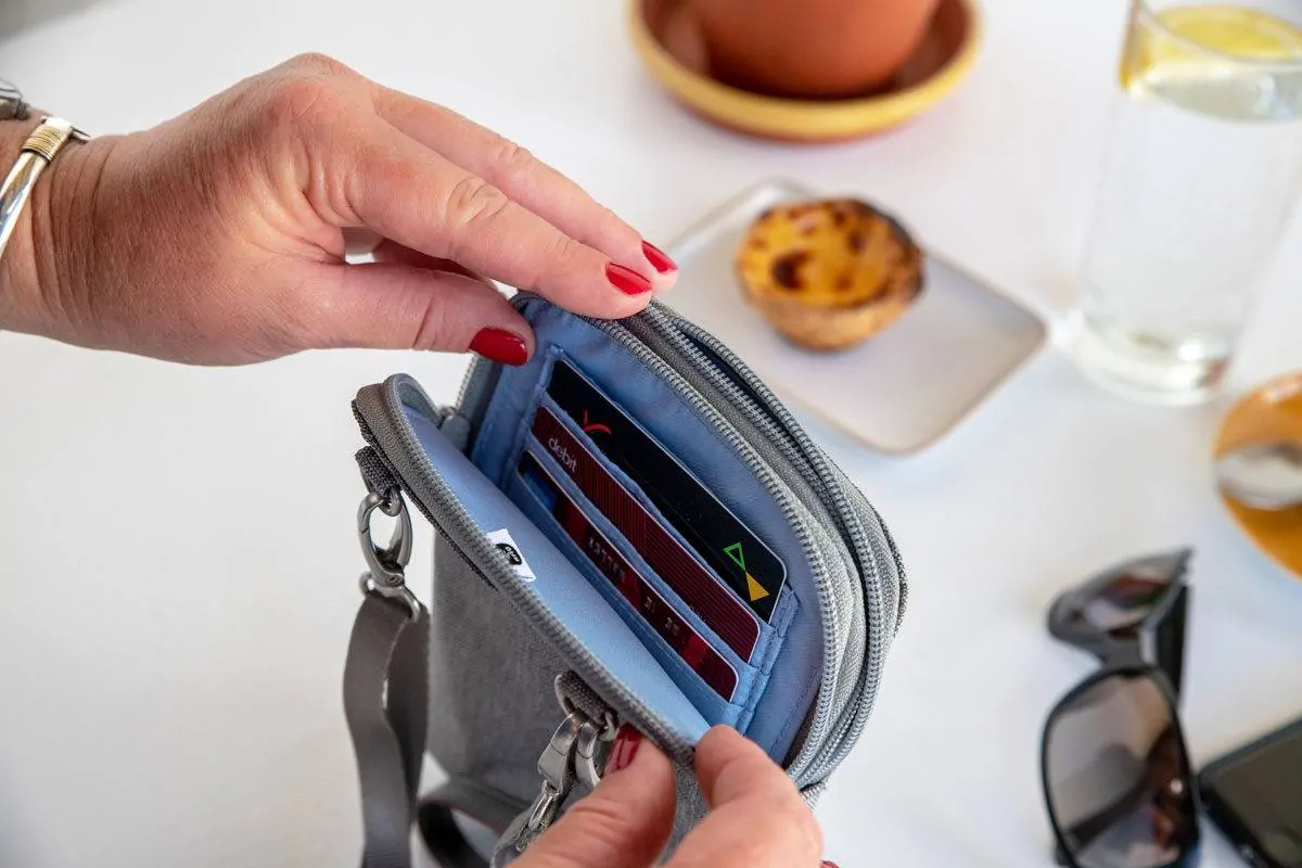 credit cards inside the rfid of this theft proof purse