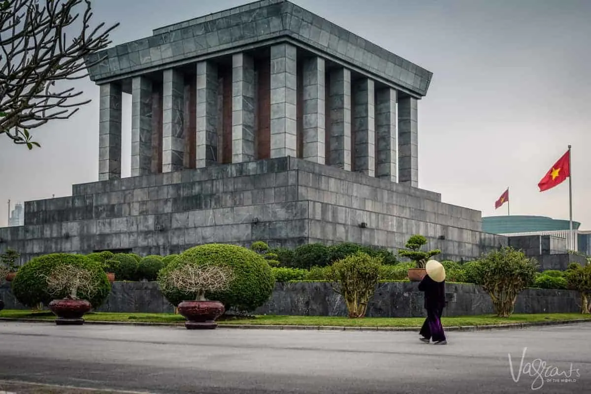 The square blocked structure which is a must see in Hanoi, Ho Chi Minh Mausoleum.