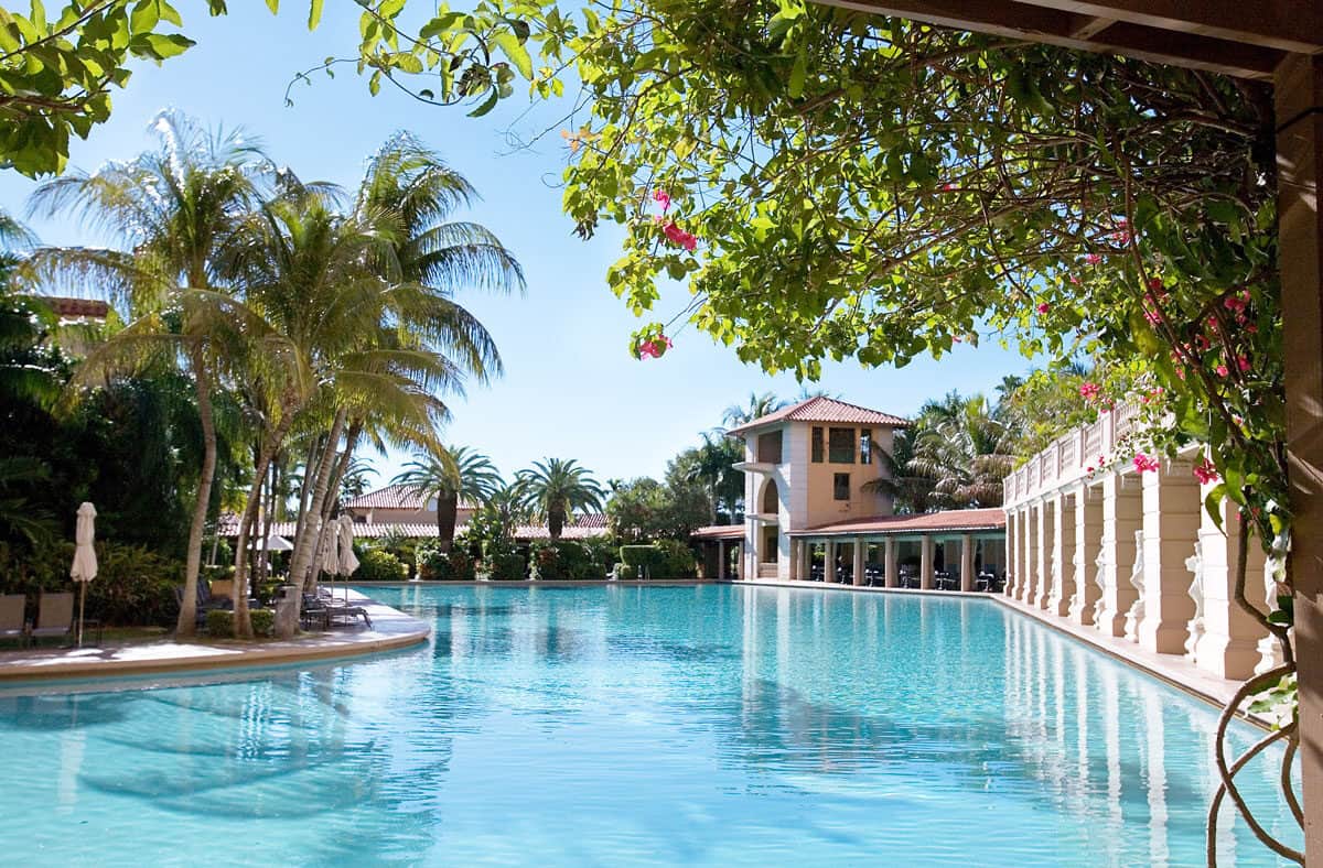 The pool of the famous Biltmore hotel in Miami. Take a free guided tour of the hotel to learn its history.