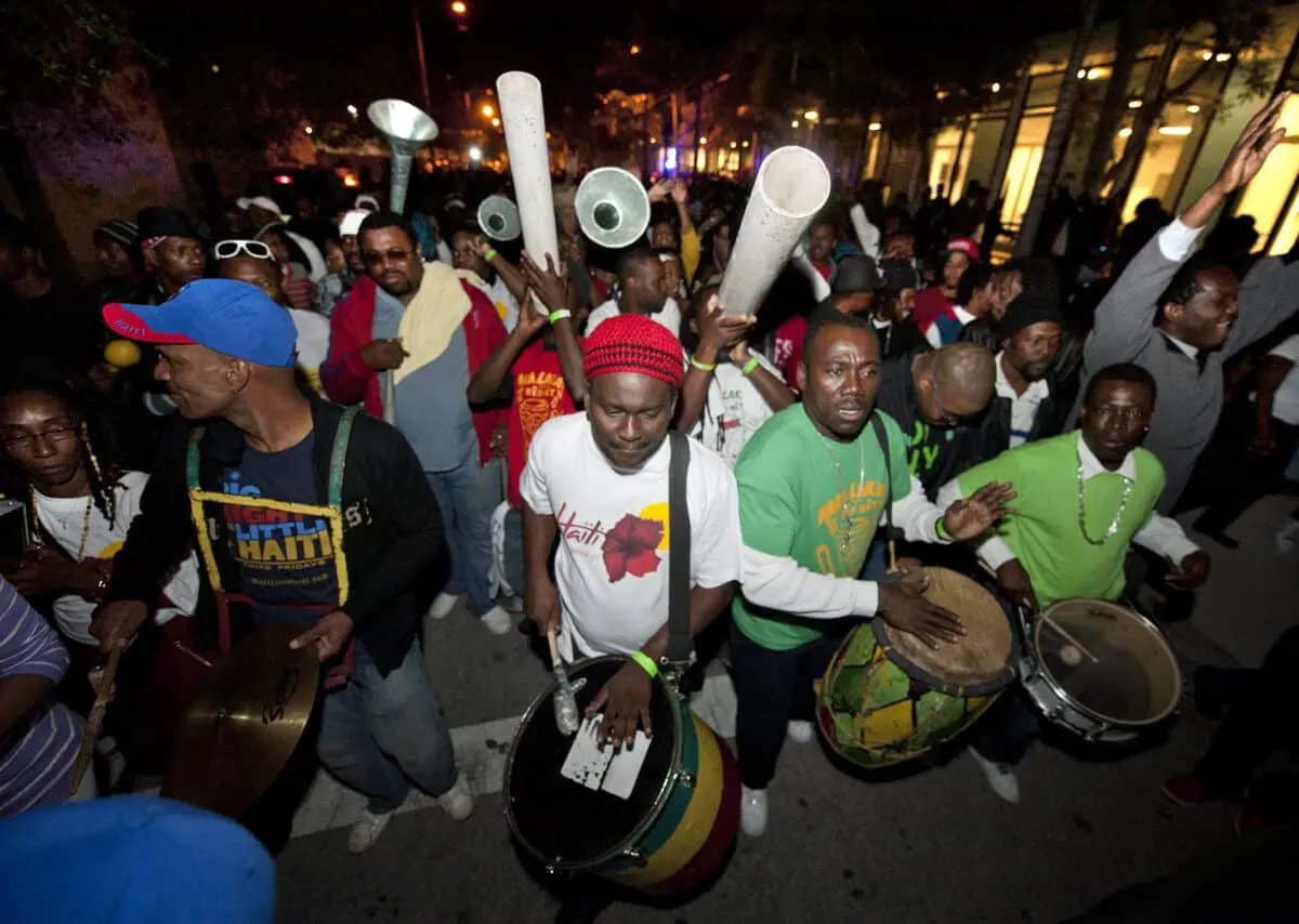 People partying in the streets at the Sounds of little Haiti Festival in Miami
