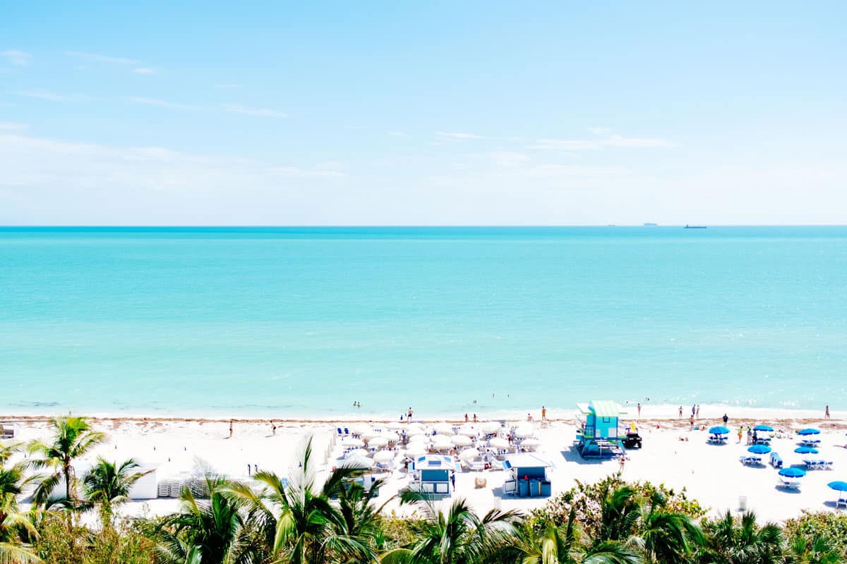 White sand and blue water on Miami Beach.