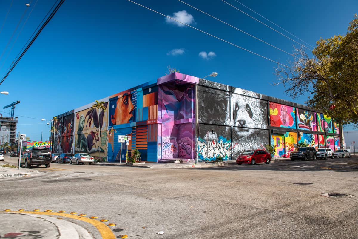 Murals on buildings in Wynwood Miami.