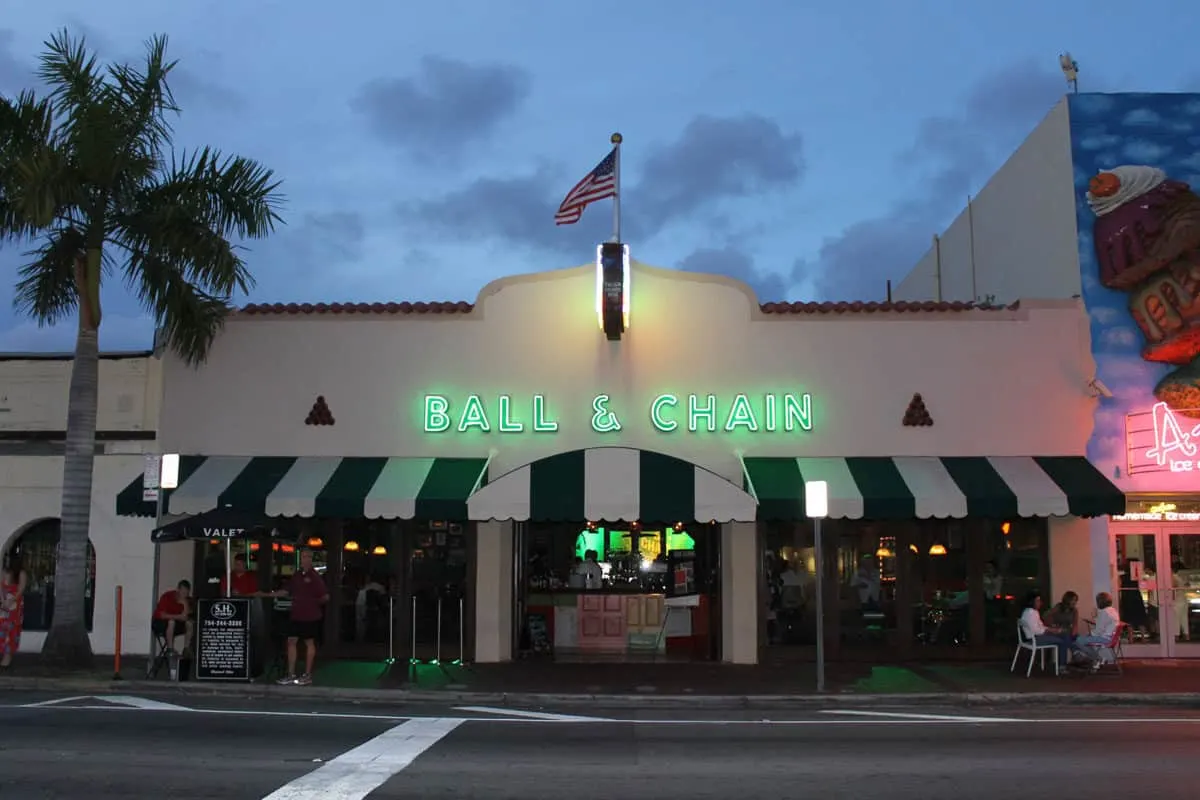 the famous Ball and Chain bar in Miami at night. You can take a free Salsa Class every Tuesday.