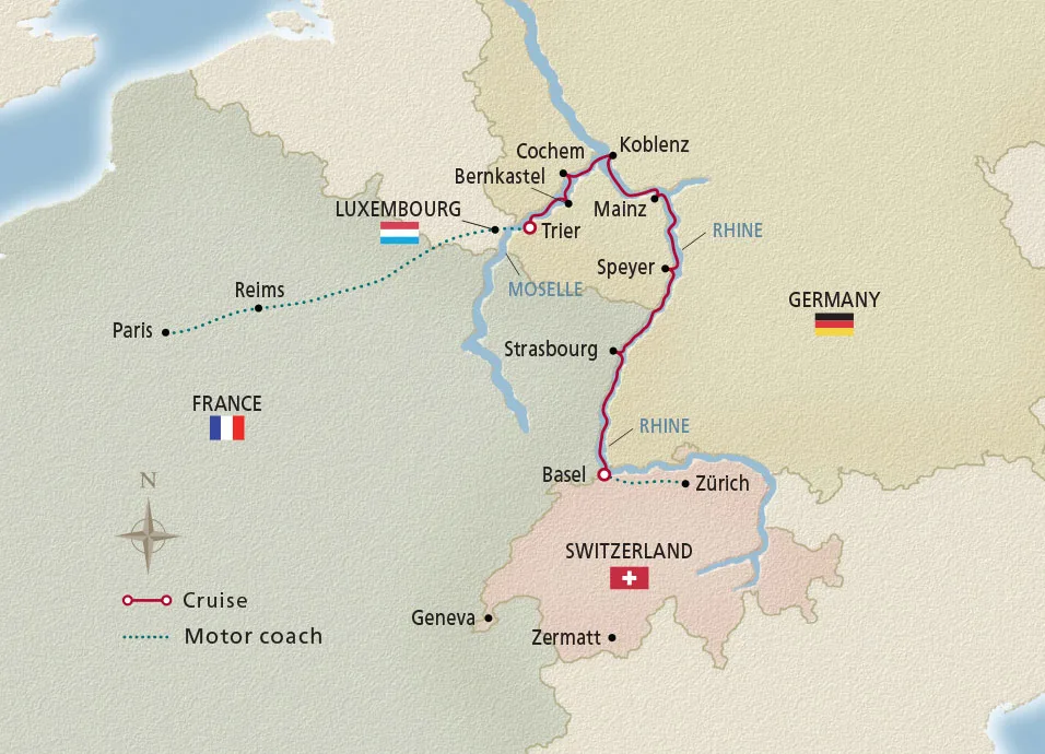 Pris to the Swiss Alps river cruise map