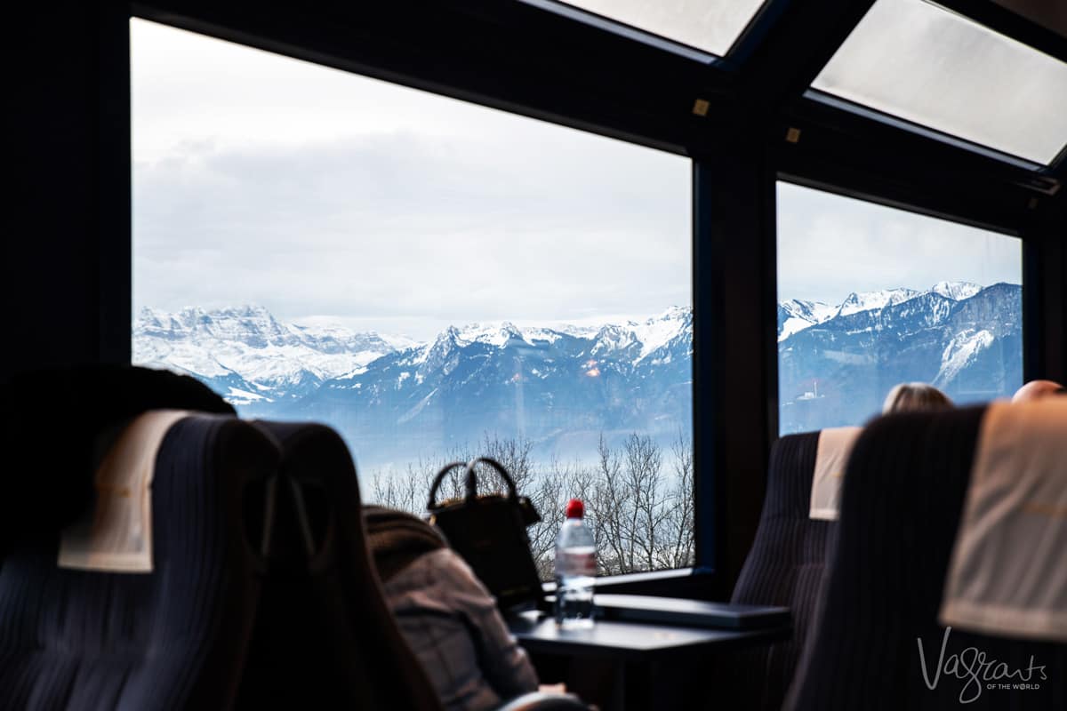 Swiss Alps from inside the Golden pass Train, one of the most scenic train routes in the world. 