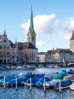 Moored boats in Zurich Old Town