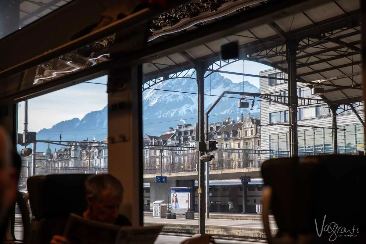  Zurich station with the Swiss Alps in the background