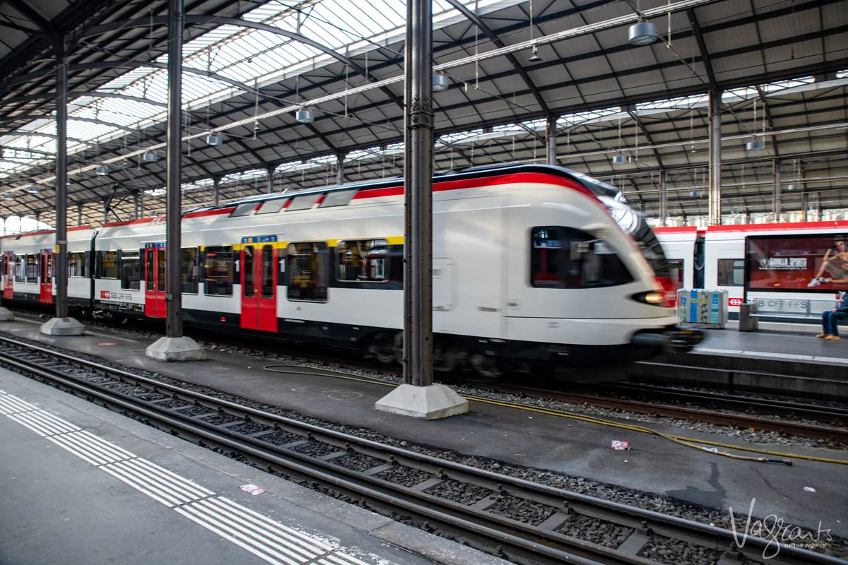 Modern train at Lucerne station in Switzerland
