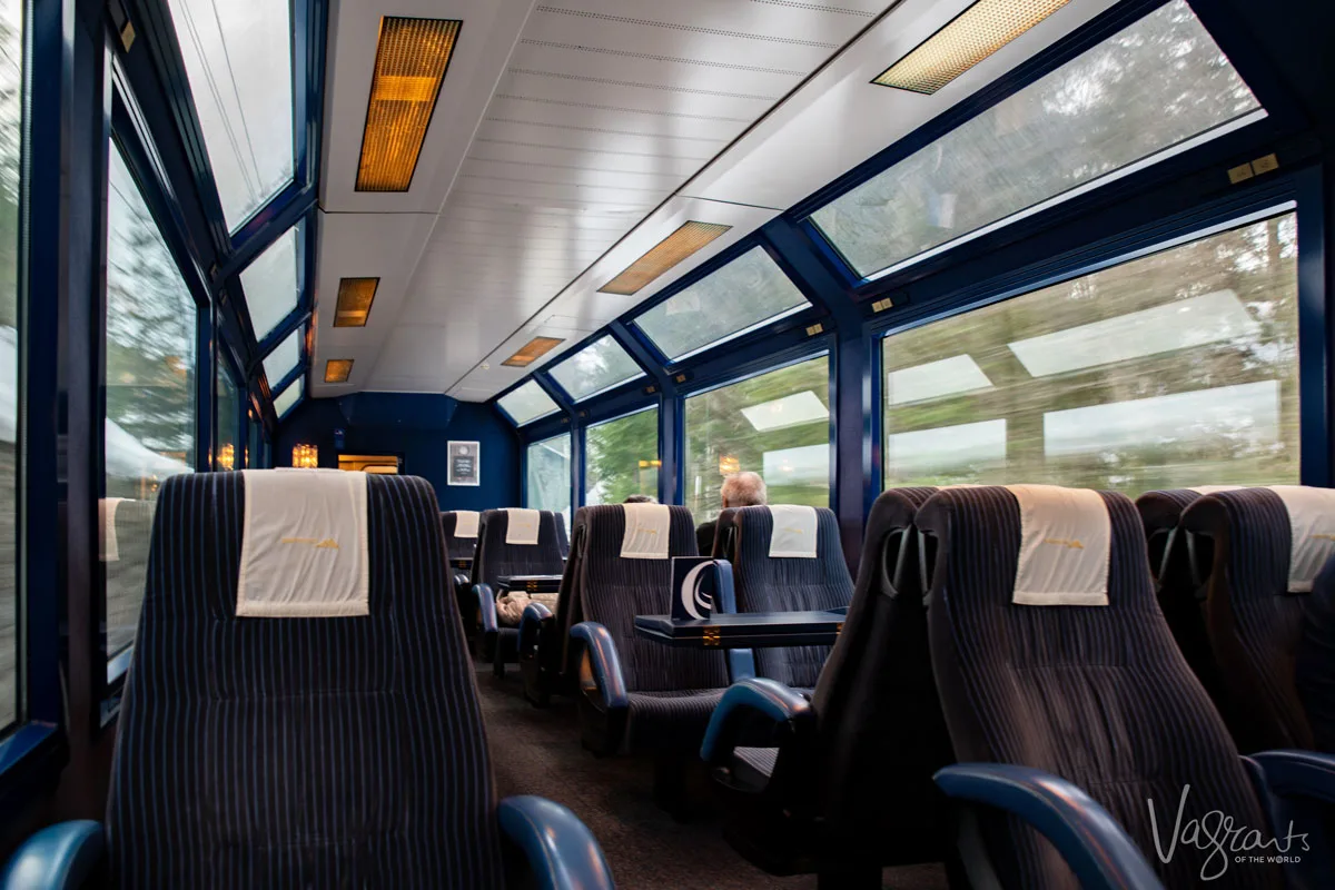 Inside the Panoramic Golden Pass Train, unobstructed views no matter where you sit.