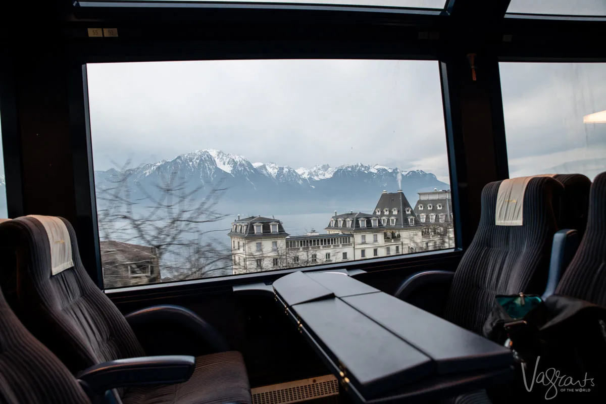 Lake Geneva from the Golden Pass Train with the Swiss Alps in the background