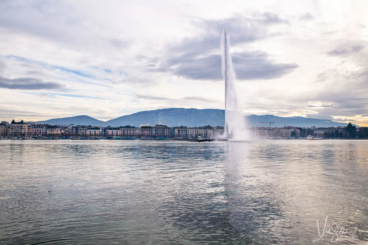 Lake Geneva and the spouting, Jet d'Eau fountain