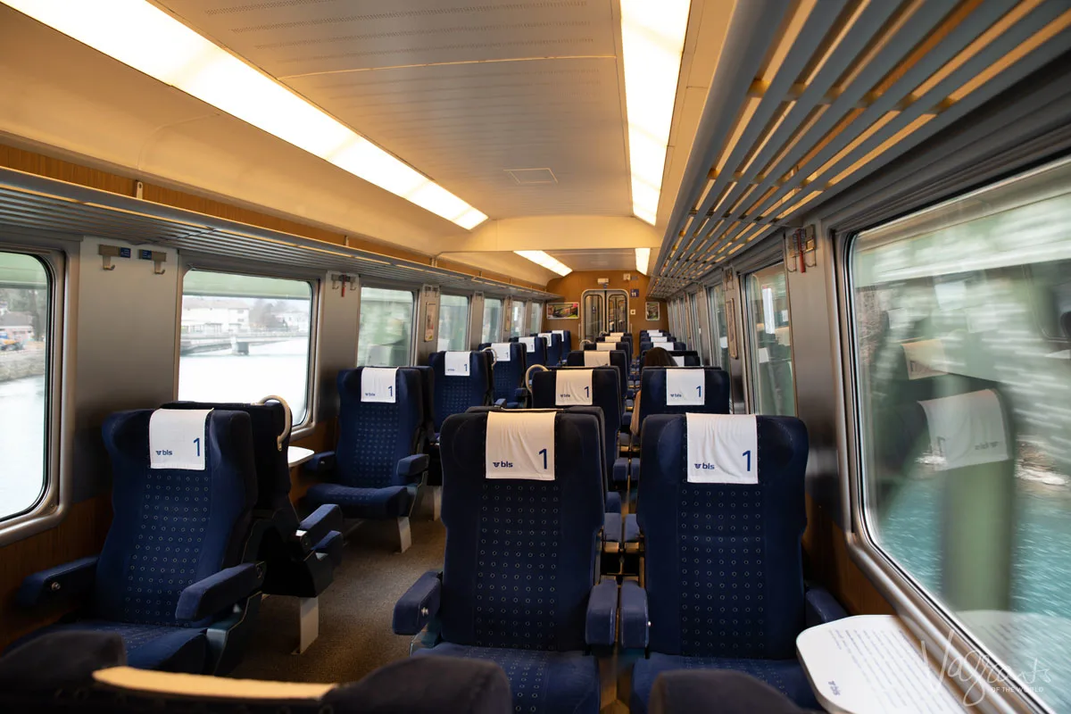 First Class Panoramic train carriage on the BLS RegioExpress between Interlaken Ost and Zweisimmen, Golden Pass Line