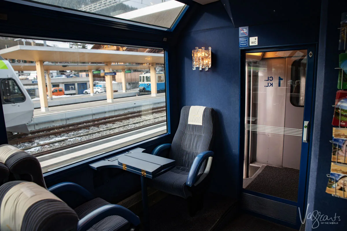Train seat in first class carriage on the Panoramic Golden Pass Train
