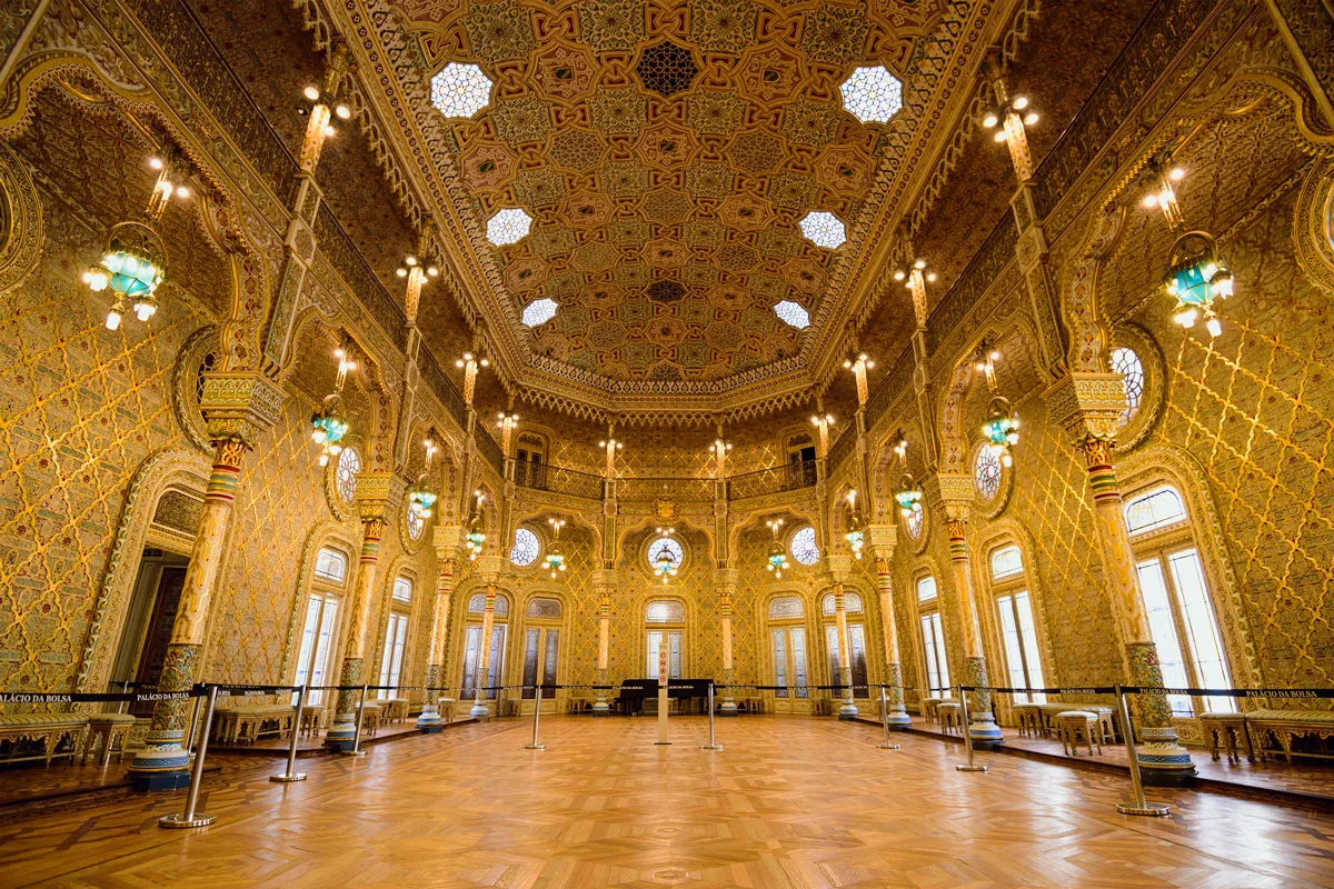 The shimmering golden Arab Room at the Palacio de Bolsa, the Porto Stock Exchange.