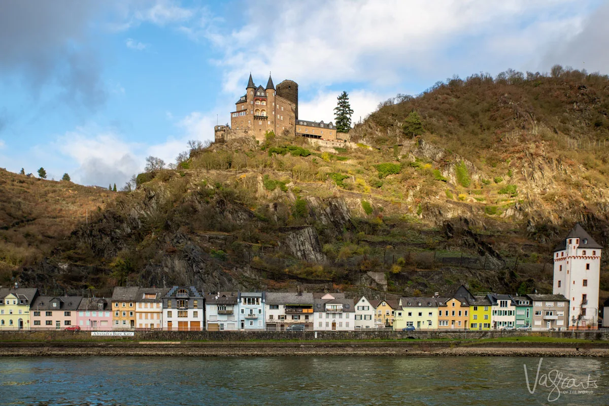 Colourful houses line the Rhine river with a fairytale castle on the hill overlooking the beautiful village and river. This is what you can expect on a Rhine Christmas market cruise. 