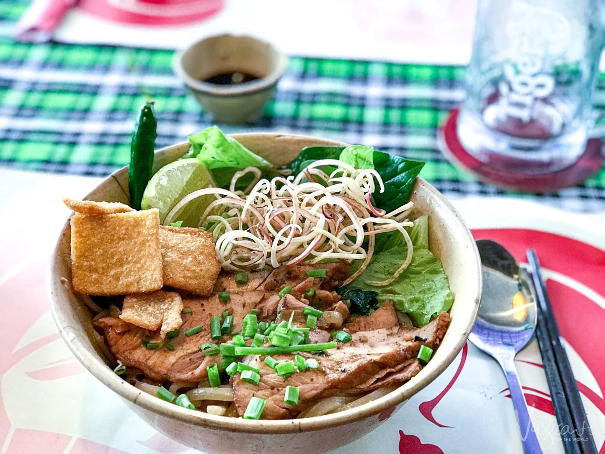 A bowl of Cao Lao. A typical pork and noodle dish from Hoi An, Vietnam