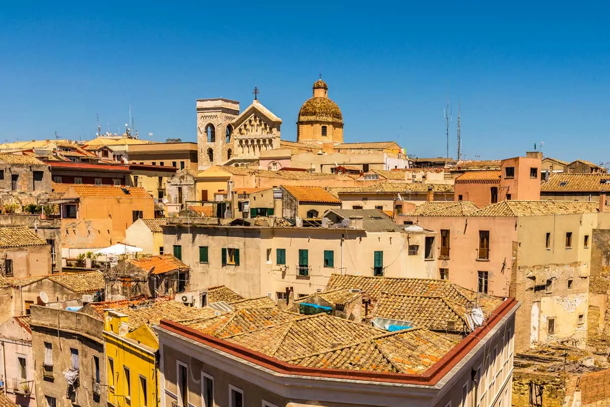 Cagliari, capital of Sardinia, roofs and houses of biggest city in Sardinia