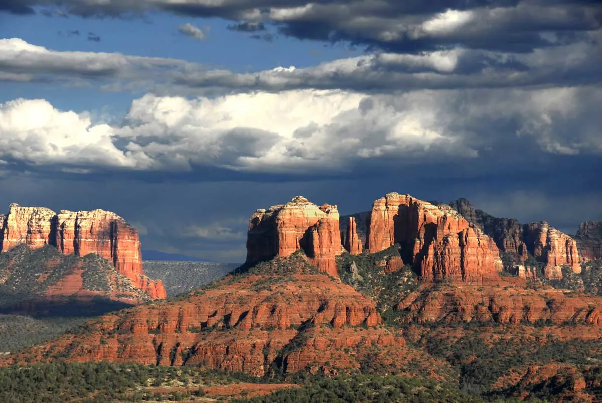 Stormy skies over Cathedral Rock in Sedona. 