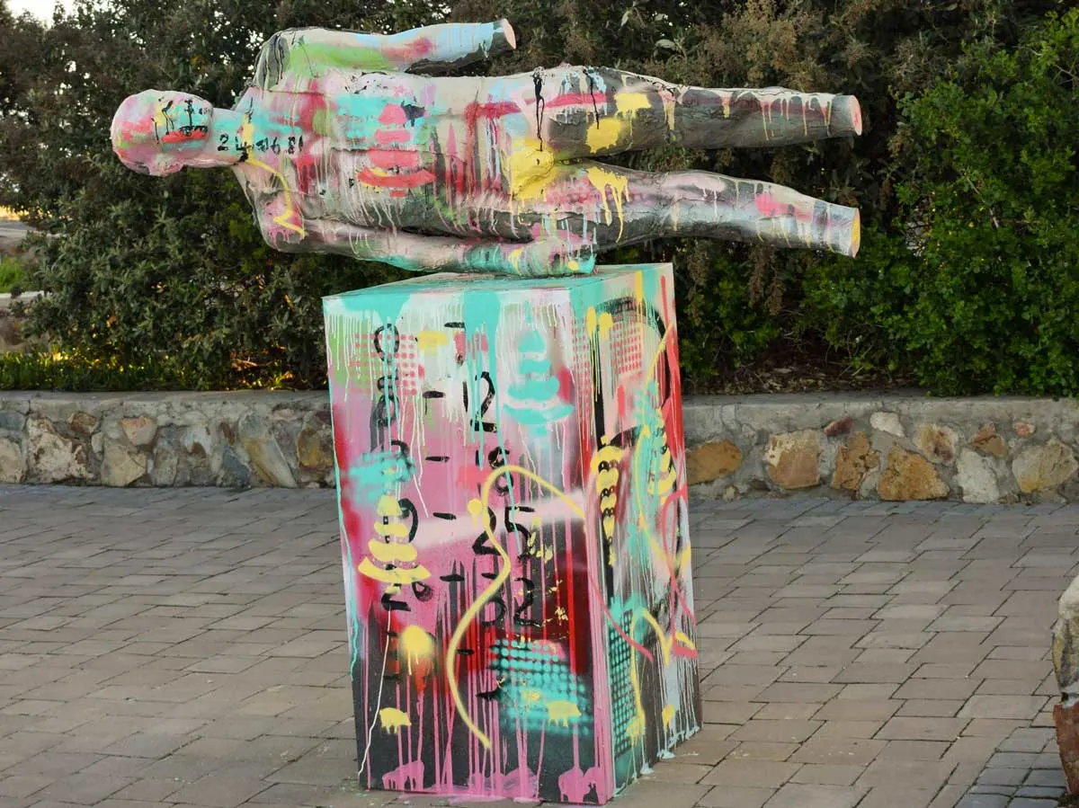 Art installatioins like this colourful sculpture along the Hermanus cliff path walk in South Africa