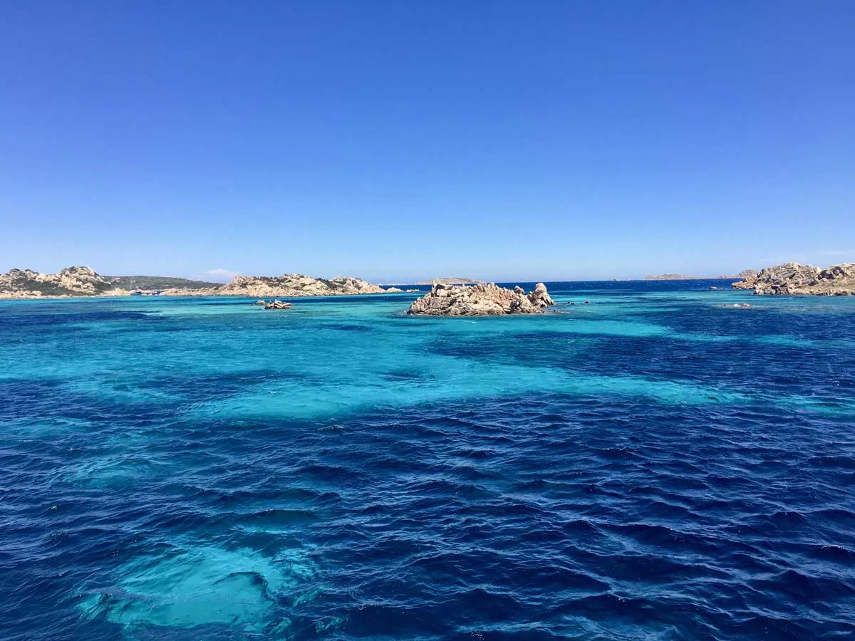 Stunning blue waters of the La Maddalena Archipelago in Sardinia.
