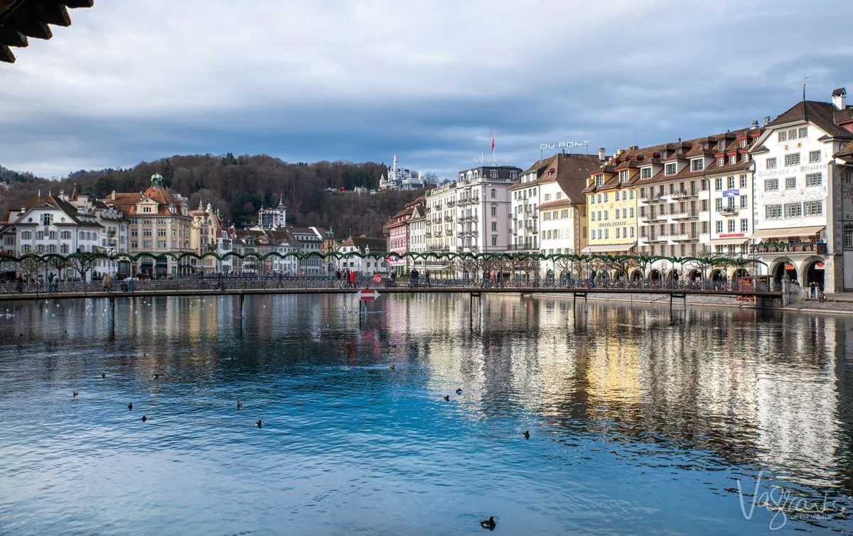 The river of Lucerne Old Town and new pedestrian bridge.