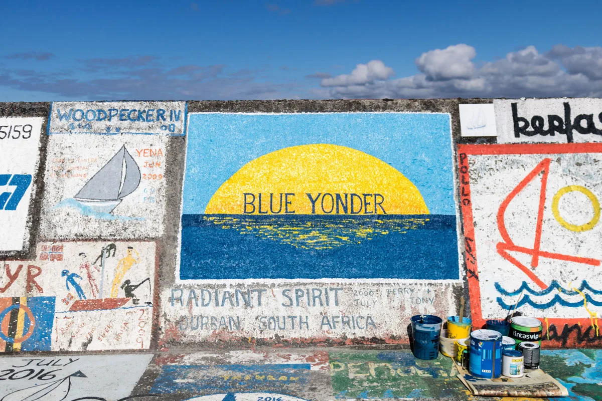Blue yonder mural on the docks on Faial island.