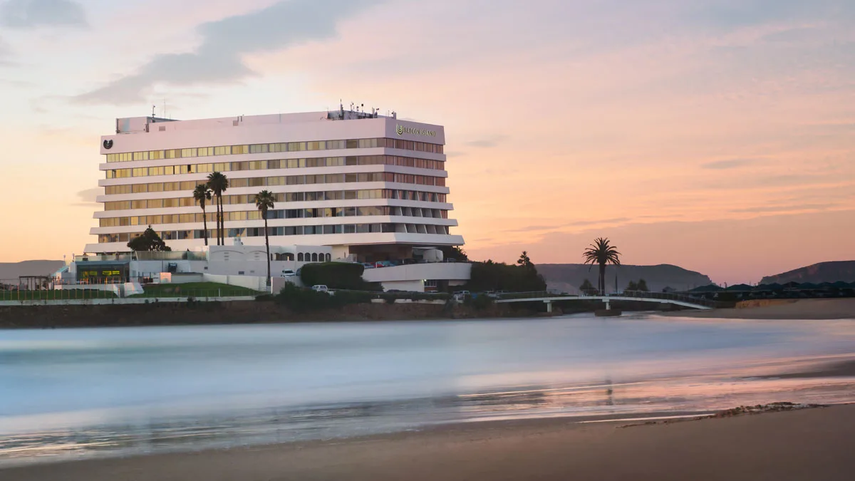 Beacon Island resort building at dusk in Plettenberg Bay.