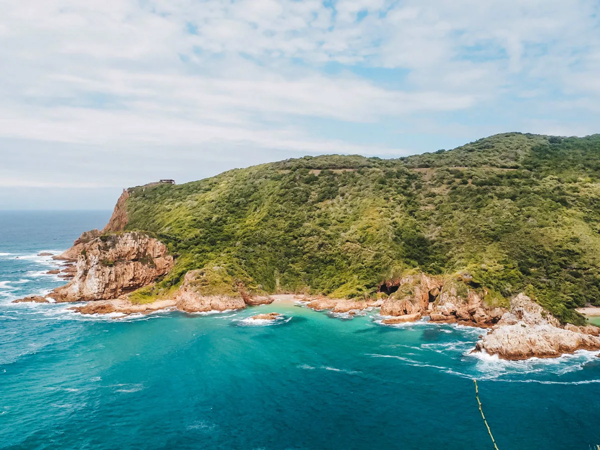 Ocean and the iconic cliffs of Knysna Heads on the Garden Route in South Africa