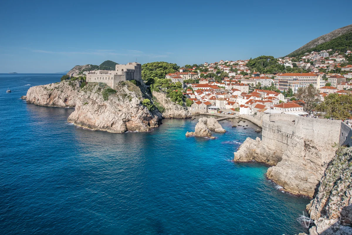 Clear blue waters around Dubrovnik's rocky coastline.