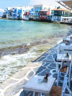 Waterfront restaurant, Little Venice Mykonos Island Greece