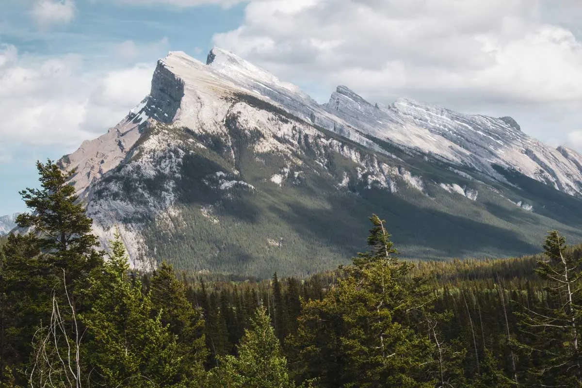 Rugged snow capped mountains in fall in Canada.