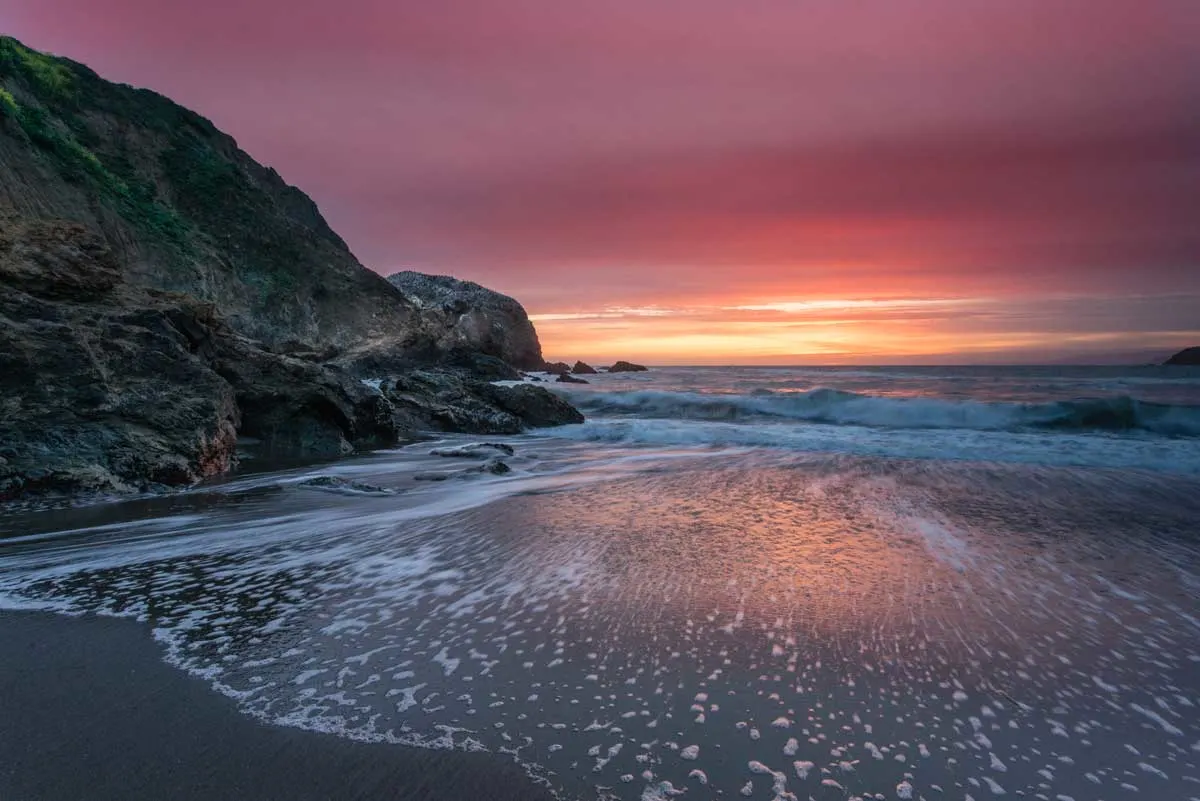 beach at pink sunset