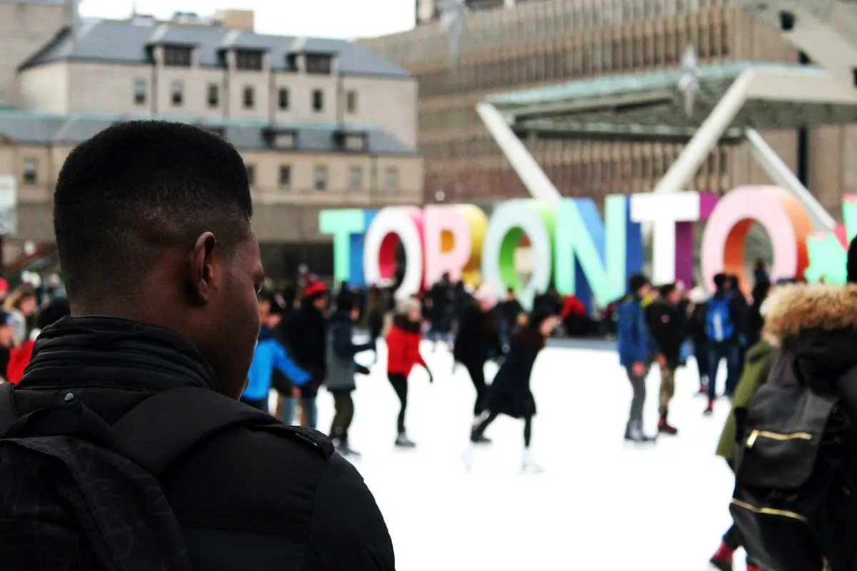 People ice skating in Toronto.