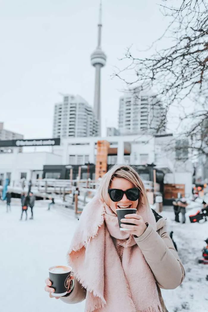 Woman keeping warm in early spring.