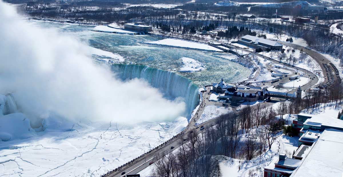 A helicopter view of the falls.