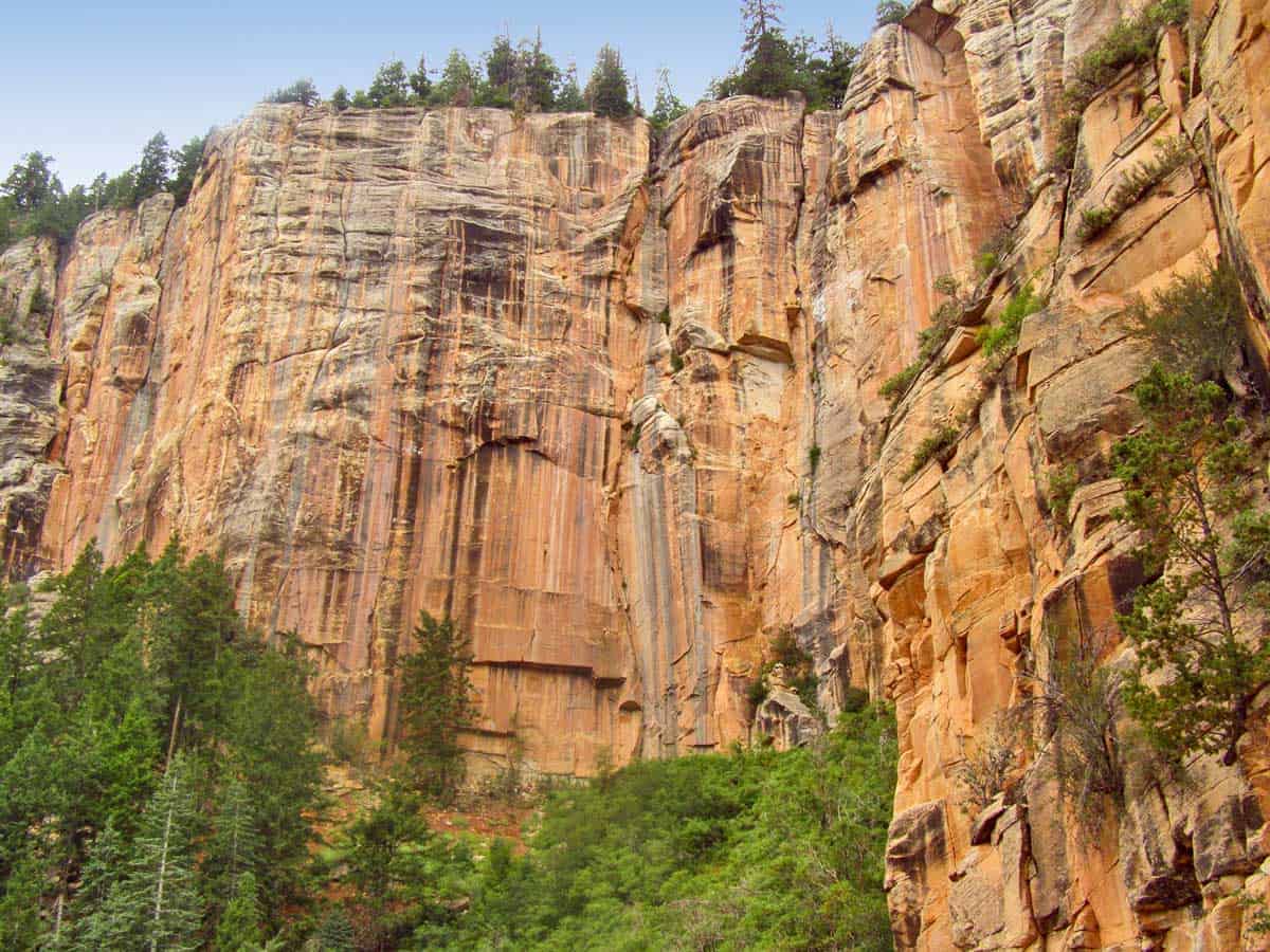 Sheer and dangerous rock faces along the North Kaibab Trail.