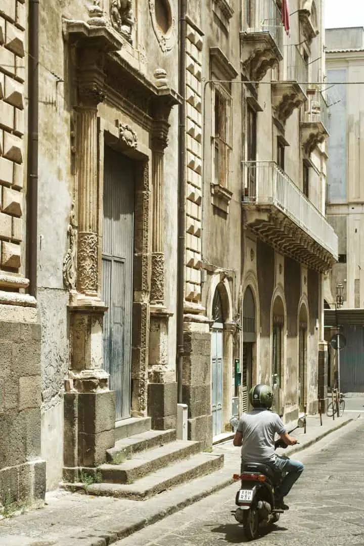 Motorbike in Catania, Sicily in Italy in baroque street