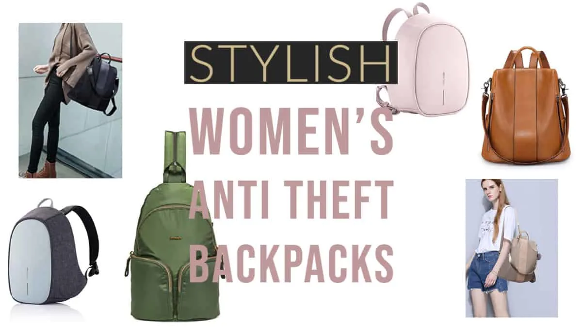 Collage of women's anti theft backpacks
