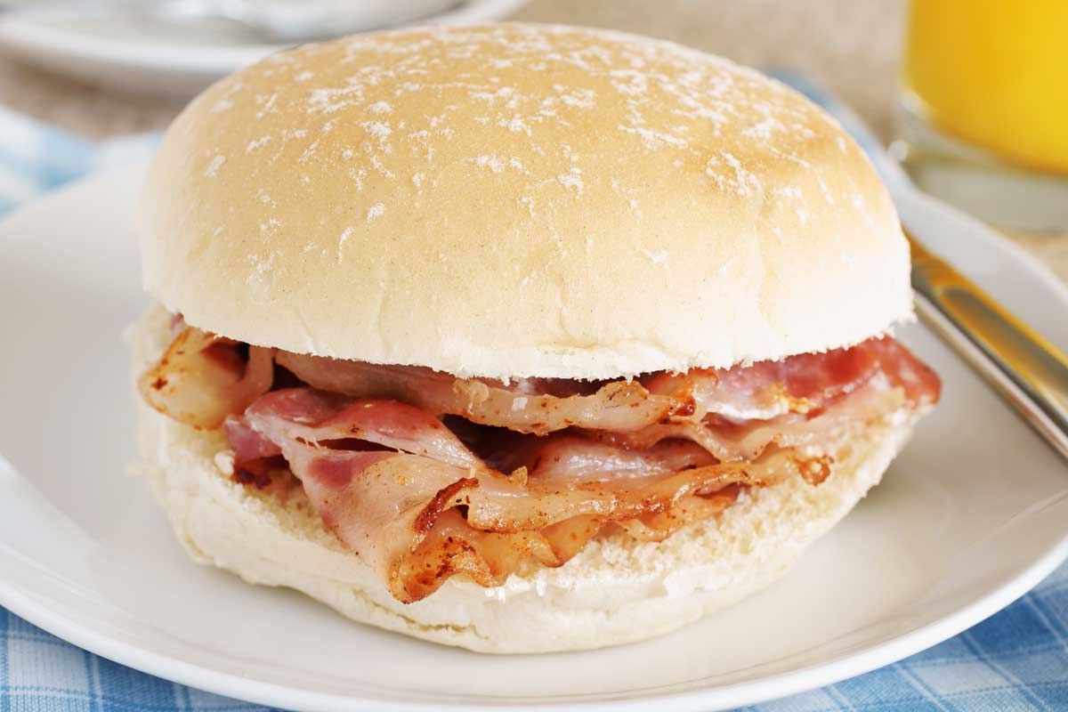 Soft round roll filled with bacon. 