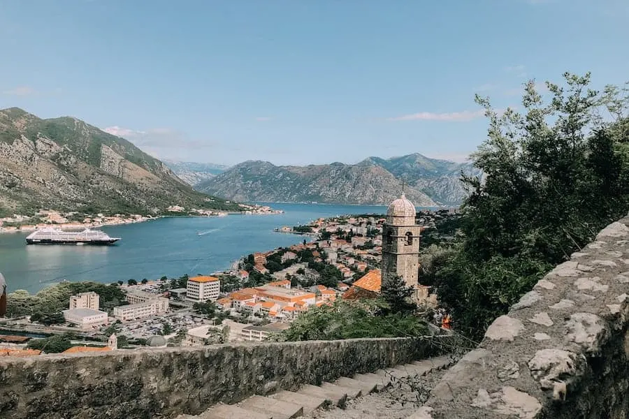 View of Kotor Bay from the Fortress climb in Kotor Old Town 