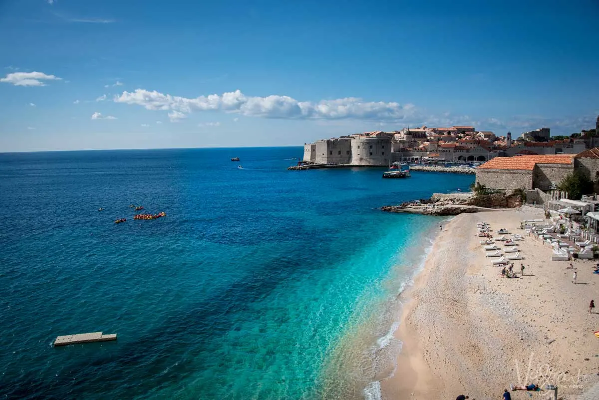 The blue water of the Adriatic on the beach next to Old Town Dubrovnik.