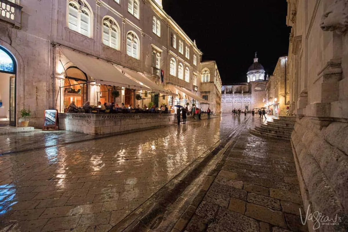 Night scene in the streets of Old Town Dubrovnik.