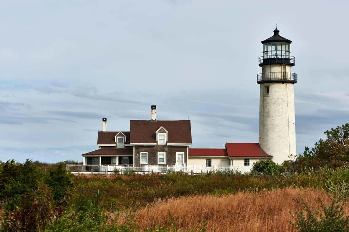 Highland Lighthouse at Cape Cod under autumn skies