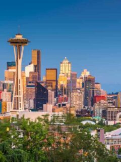 Seattle skyline at dusk.