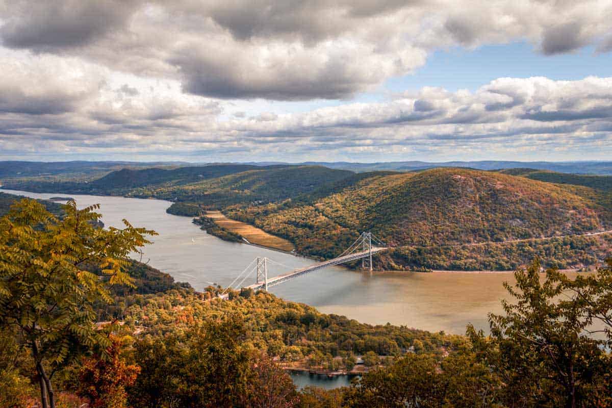 Views over the Hudson River with fall colours from Bear Mountain State Park.