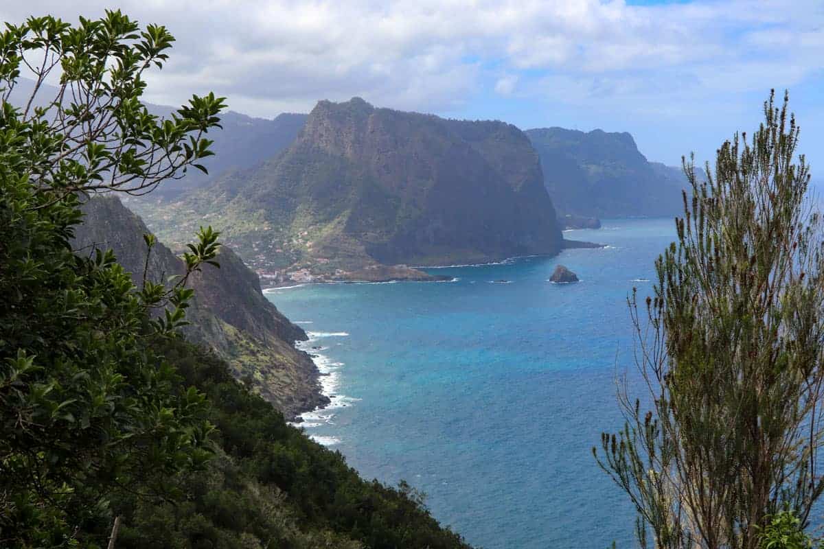 View over the bay wit dramatic shoreline on Madeira Island.