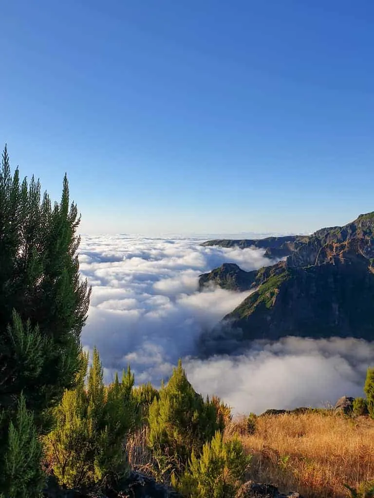View from the mountain top from above the clouds on Madeira.