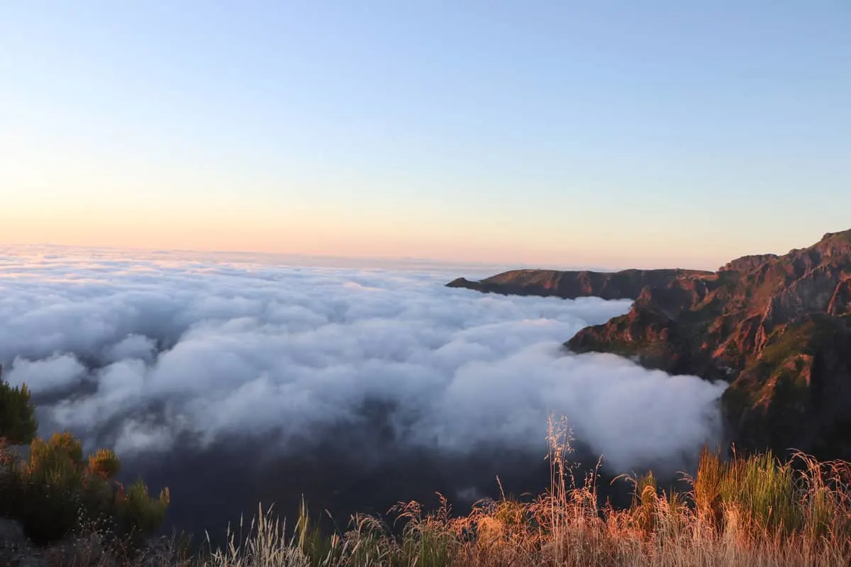 View from mountain top from above the clouds on Madeira Island.